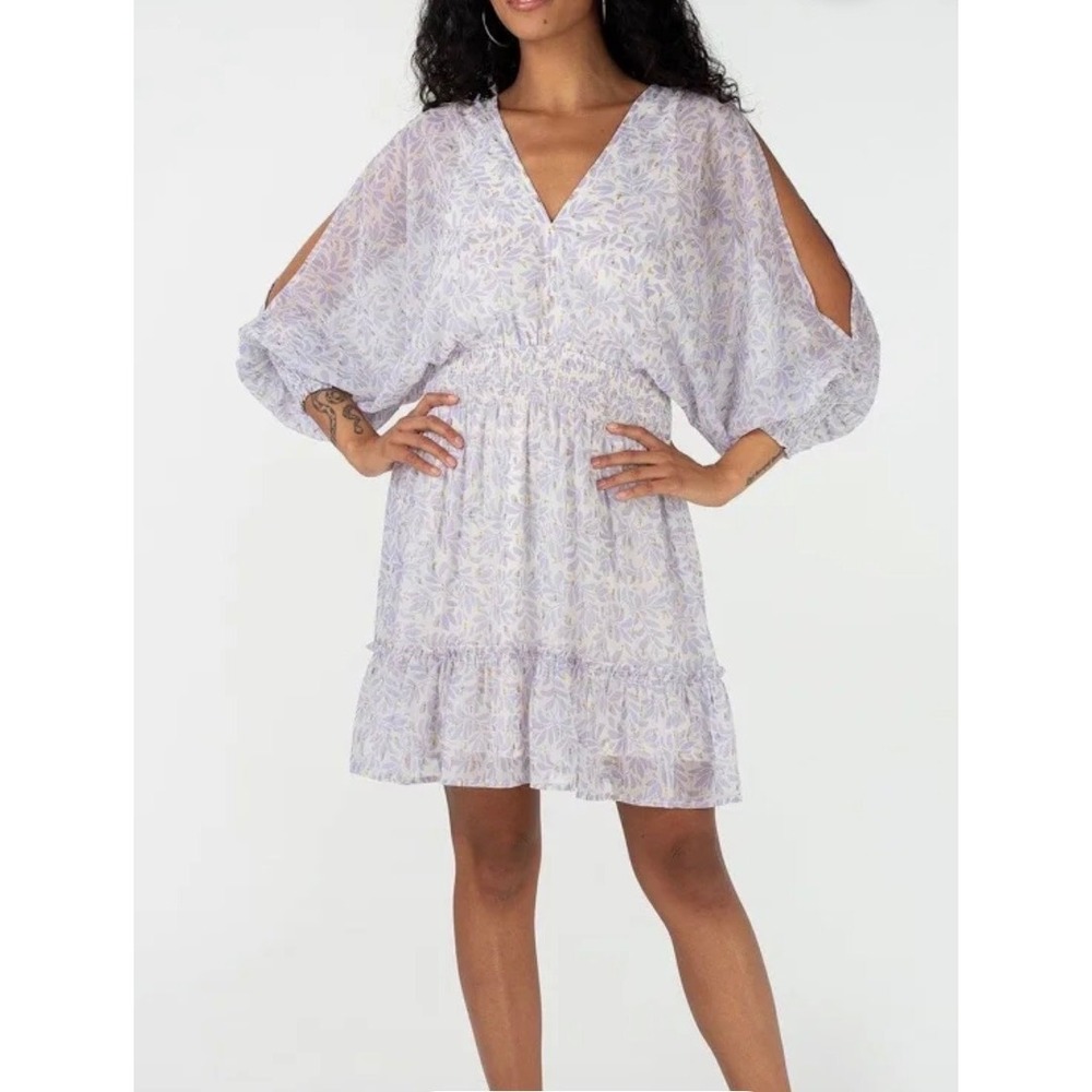 Lovestitch Chiara Split Sleeve Mini Dress metallic clip dot accents MD lined